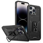 For iPhone 14 Pro Max Ring Holder PC Hybrid TPU Phone Case(Black)