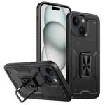 For iPhone 15 Ring Holder PC Hybrid TPU Phone Case(Black)