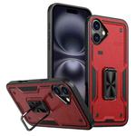 For iPhone 16 Ring Holder PC Hybrid TPU Phone Case(Red)