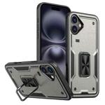 For iPhone 16 Ring Holder PC Hybrid TPU Phone Case(Titanium Grey)