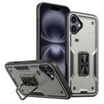 For iPhone 16 Plus Ring Holder PC Hybrid TPU Phone Case(Titanium Grey)