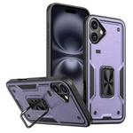 For iPhone 16 Plus Ring Holder PC Hybrid TPU Phone Case(Purple)