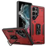 For Samsung Galaxy S22 Ultra 5G Ring Holder PC Hybrid TPU Phone Case(Red)