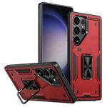 For Samsung Galaxy S23 Ultra 5G Ring Holder PC Hybrid TPU Phone Case(Red)