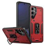 For Samsung Galaxy S24 FE 5G Ring Holder PC Hybrid TPU Phone Case(Red)