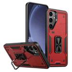For Samsung Galaxy S25+ 5G Ring Holder PC Hybrid TPU Phone Case(Red)