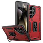 For Samsung Galaxy S25 Ultra 5G Ring Holder PC Hybrid TPU Phone Case(Red)