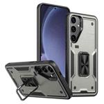 For Samsung Galaxy S25 5G Ring Holder PC Hybrid TPU Phone Case(Titanium Grey)