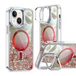 For iPhone 15 Epoxy CD Texture Lens Holder MagSafe Phone Case(Red)