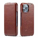 For iPhone 16 Pro Fierre Shann 64 Texture Vertical Flip PU Leather Phone Case(Brown)