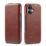 For iPhone 16 Plus Fierre Shann 64 Texture Vertical Flip PU Leather Phone Case(Brown)