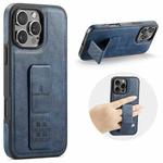 For iPhone 16 Pro Max Fierre Shann Oil Wax Cow Leather Holder Back Phone Case(Blue)