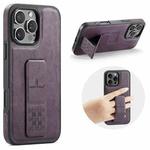 For iPhone 16 Pro Fierre Shann Oil Wax Cow Leather Holder Back Phone Case(Purple)