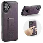 For iPhone 16 Fierre Shann Oil Wax Cow Leather Holder Back Phone Case(Purple)