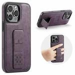 For iPhone 15 Pro Max Fierre Shann Oil Wax Cow Leather Holder Back Phone Case(Purple)