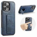 For iPhone 15 Pro Fierre Shann Oil Wax Cow Leather Holder Back Phone Case(Blue)