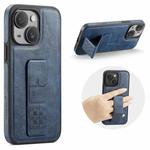 For iPhone 15 Plus Fierre Shann Oil Wax Cow Leather Holder Back Phone Case(Blue)