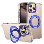 For iPhone 16 Pro Ice-Cold Rotating Ring Holder PC MagSafe Phone Case(Blue)