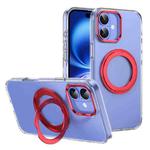 For iPhone 16 Ice-Cold Rotating Ring Holder PC MagSafe Phone Case(Red)