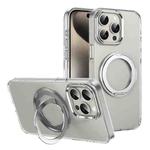 For iPhone 15 Pro Max Ice-Cold Rotating Ring Holder PC MagSafe Phone Case(Silver)