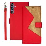 For Samsung Galaxy S24 FE 5G idewei Two-color Splicing Leather Phone Case(Red)