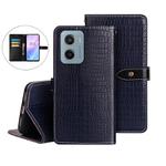 For Motorola Moto E15 idewei Crocodile Texture Leather Phone Case(Dark Blue)
