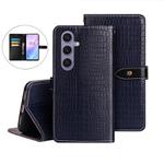 For Samsung Galaxy S25+ 5G idewei Crocodile Texture Leather Phone Case(Dark Blue)