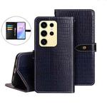 For Samsung Galaxy S25 Ultra 5G idewei Crocodile Texture Leather Phone Case(Dark Blue)