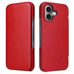 For iPhone 16 Plus Fierre Shann Top Layer Cowhide Business Magnetic Leather Phone Case(Red)