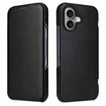 For iPhone 16 Plus Fierre Shann Top Layer Cowhide Business Magnetic Leather Phone Case(Black)