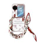 For OPPO Find N3 Flip Sketch Flower Pattern Phone Case with Scarf Bracelet(Rose)