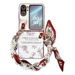 For OPPO Find N2 Flip Sketch Flower Pattern Phone Case with Scarf Bracelet(Rose)