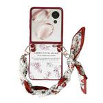 For Honor Magic V Flip Sketch Flower Pattern Phone Case with Scarf Bracelet(Rose)