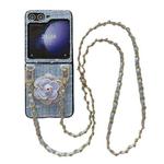 For Samsung Galaxy Z Flip6 Camellia Plaid Fabric PC Phone Case with Long Lanyard(Blue)