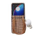 For Motorola Razr 40 Ultra Handbag Design Plush Ball Plaid Fabric PC Phone Case(Brown)