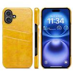 For iPhone 16 Plus Fierre Shann Retro Oil Wax Texture Card Slots PU Leather Phone Case(Yellow)