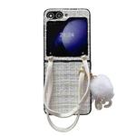 For Samsung Galaxy Z Flip6 Handbag Design Plush Ball Plaid Fabric PC Phone Case(White)