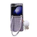 For Samsung Galaxy Z Flip6 Handbag Design Plush Ball Plaid Fabric PC Phone Case(Purple)