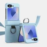 For Samsung Galaxy Z Flip6 5G Ultra-thin Skin Feel Ring Phone Case with Hinge(Sky Blue)