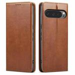 For Google Pixel 9 / 9 Pro Fierre Shann PU Genuine Leather Texture Phone Case(Brown)