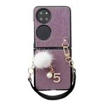 For Huawei P50 Pocket Plush Full Coverage Phone Case with Strap(Purple)