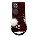 For Huawei P50 Pocket Plush Full Coverage Phone Case with Strap(Wine Red)