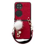 For Huawei P50 Pocket Plush Full Coverage Phone Case with Strap(Red)