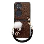 For Huawei P50 Pocket Plush Full Coverage Phone Case with Strap(Dark Brown)