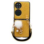 For Huawei P50 Pocket Plush Full Coverage Phone Case with Strap(Yellow)