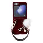 For Samsung Galaxy Z Flip6 Plush Full Coverage Phone Case with Strap(Wine Red)