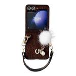 For Samsung Galaxy Z Flip6 Plush Full Coverage Phone Case with Strap(Dark Brown)