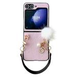 For Samsung Galaxy Z Flip6 Plush Full Coverage Phone Case with Strap(Pink)