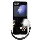 For Samsung Galaxy Z Flip5 Plush Full Coverage Phone Case with Strap(Black)