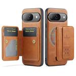 For Google Pixel 9 / 9 Pro Fierre Shann Cowhide Horizontal Flip Magnetic Card Holder Phone Case(Brown)